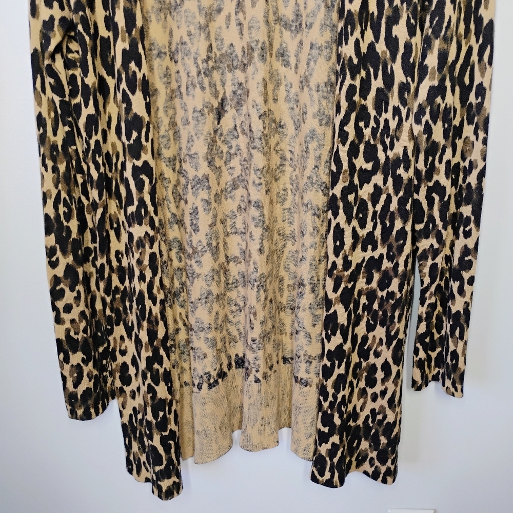 Halogen Linen Blend Leopard Print Long Line Open … - image 2
